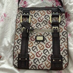 Etienne Aigner Crossbody Purse Leather Canvas Long